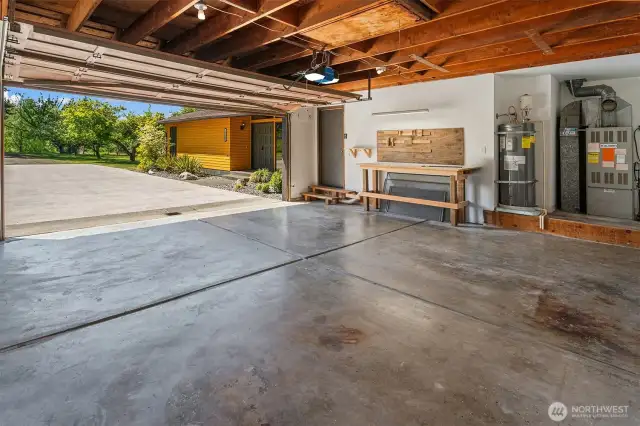 The finished 2 car-garage with workbench plus loft storage!!