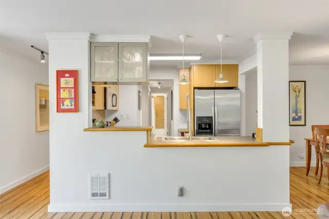 Open concept living with dining area to the right