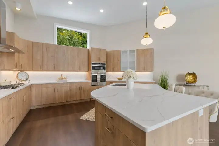 Extended kitchen island with ample storage
