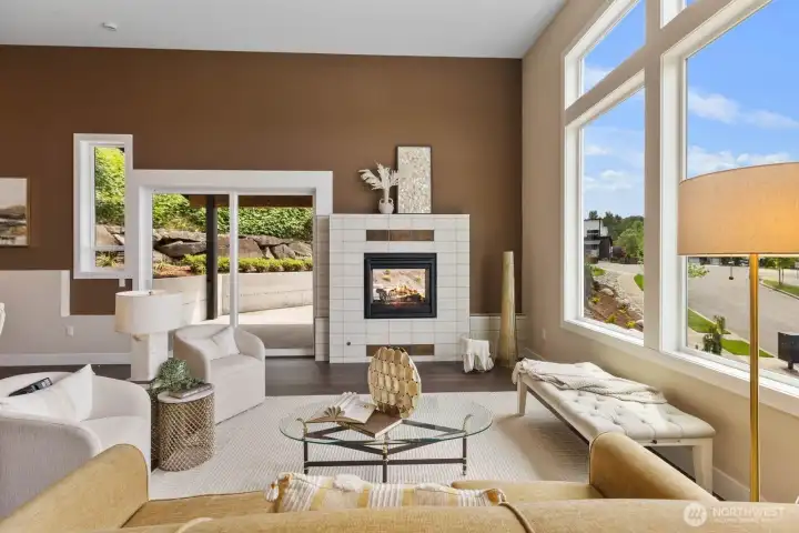 Sliding glass door connects indoor and outdoor spaces for year round entertaining