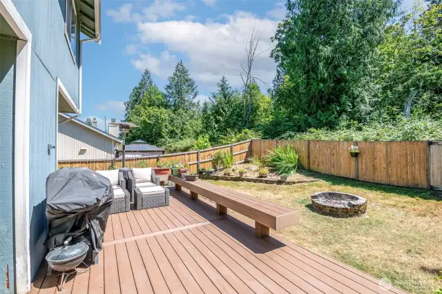Trex style deck with built in seating.