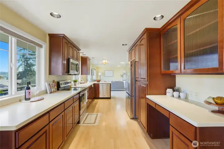 Open-concept kitchen connected to the living and dining areas