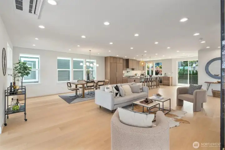 Living, dining, kitchen on 2nd level of home.