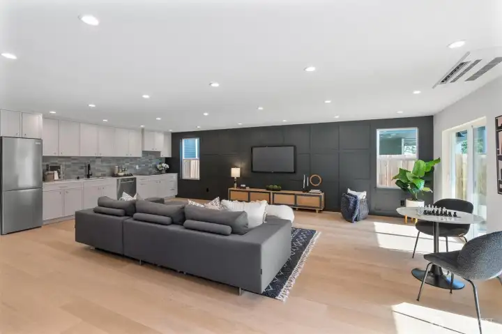 1st level family room with kitchenette.