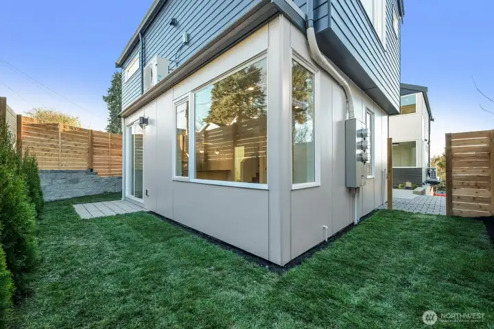 Fully-fenced and private backyard.