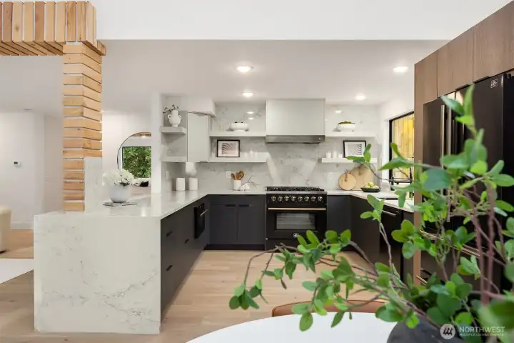 Gorgeous kitchen with waterfall Quartz countertop
