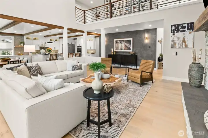 A grand second floor catwalk overlooks the space.