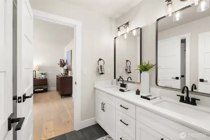 The Jack and Jill bathroom serves the third and fourth bedrooms.