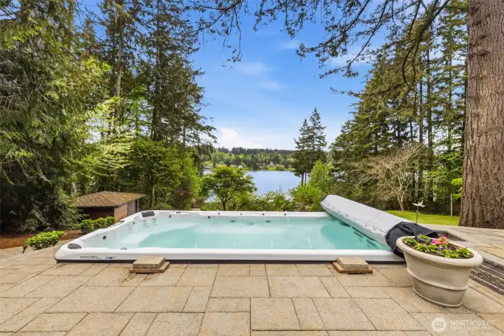 Swim spa, heated for year-round enjoyment.