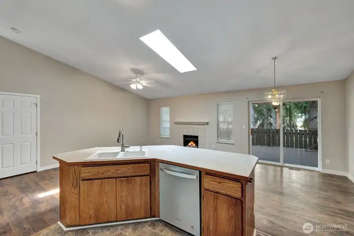 Kitchen view to Living and Dining Room