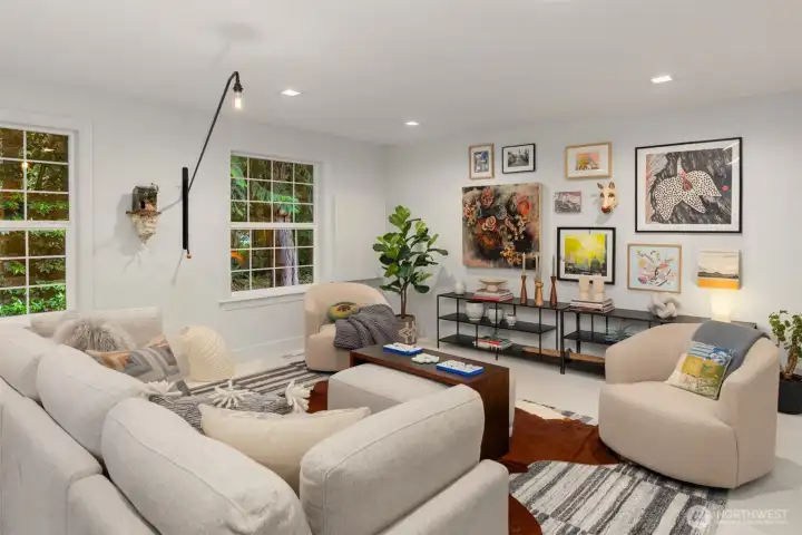 Such a cool bonus room, the family room behind the kitchen - perfect for the littles!