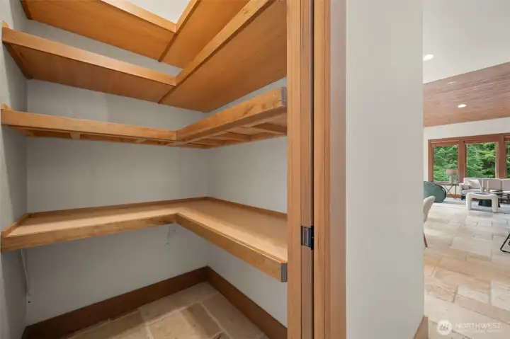 Walk-in pantry with charming pocket door
