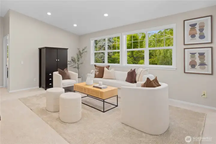 Incredible windows overlooking frontyard trees. East-facing -- when leaves are gone, views of Cascades and Eastside fireworks. Incredible windows overlooking frontyard trees. East-facing -- when leaves are gone, views of Cascades and Eastside fireworks.