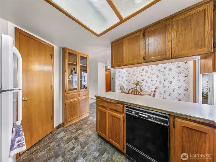 Large pantry and hutch adds to the kitchen storage