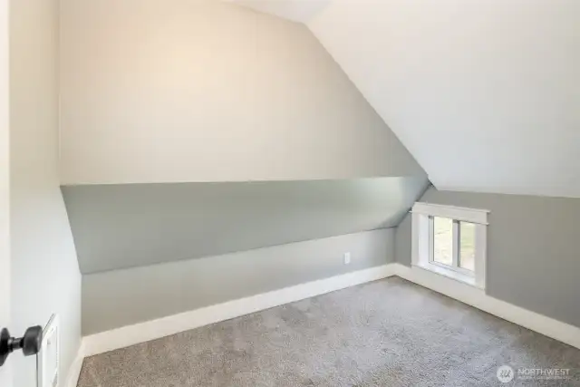 Additional finished room on the upper floor can be used as storage or office space.