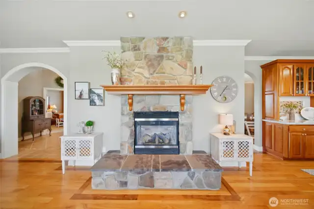 Gas fireplace see through to dining/front room