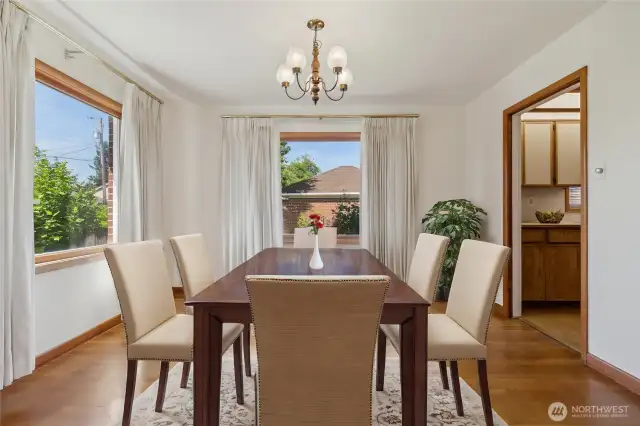 Virtually staged dining room.