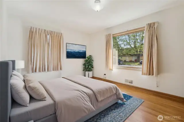 Virtually staged front bedroom.