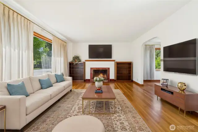 virtually staged pic showing how you might arrange this room.