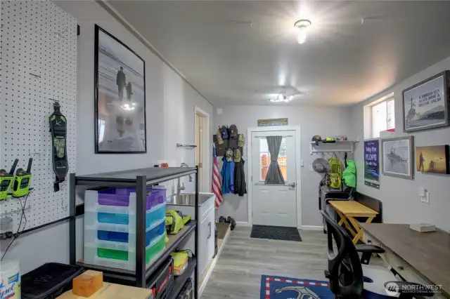Shop area off of office bathroom with private entrance from driveway