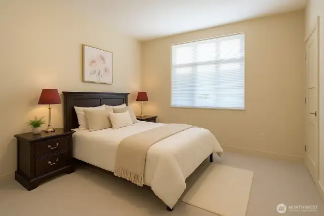 Bedroom is virtually staged to show potential.