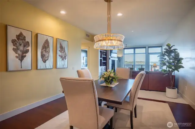 A gorgeous chandelier adorns the formal dining room.