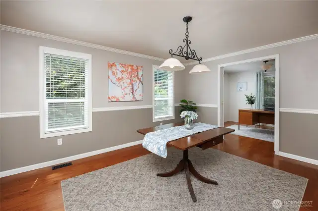 Main floor dining room and office.
