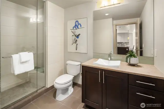 The hall bath with shower.