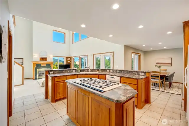Spacious Kitchen with Center Island and Gas Cooktop
