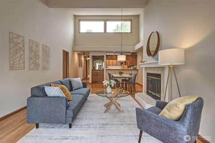 Great Room with north facing clear-story windows wash the space with daylight