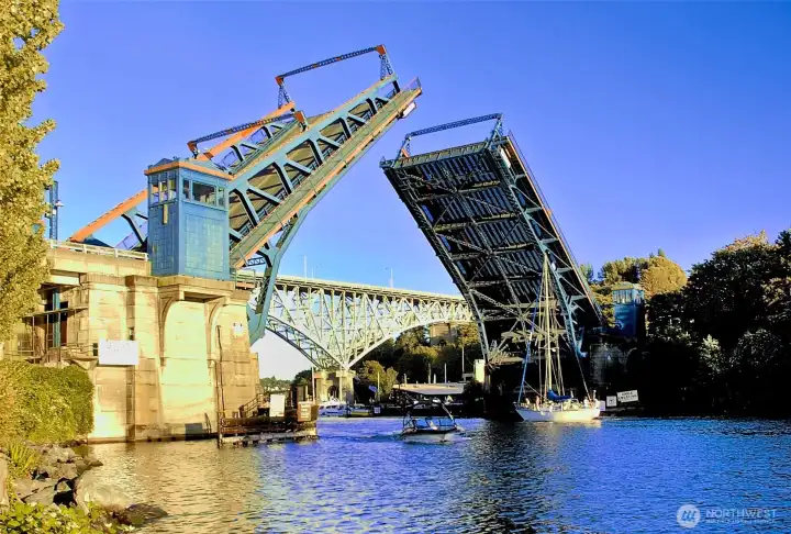 Fremont has one of four Seattle Draw Bridges built in 1919 giving access to Lake Washington from Ballard (Hiram M. Chittenden) Locks