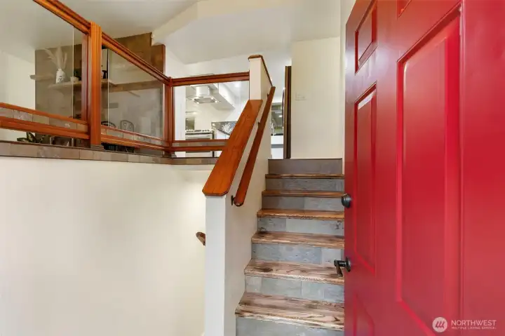 Custom made stair treads and trim work.