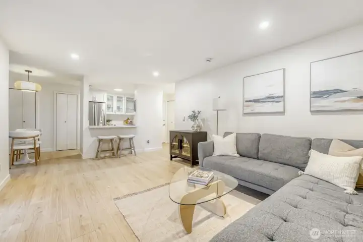 Large living room looking toward the kitchen