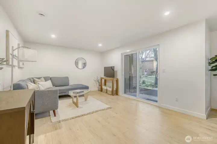 Living room from the entry looking at the patio