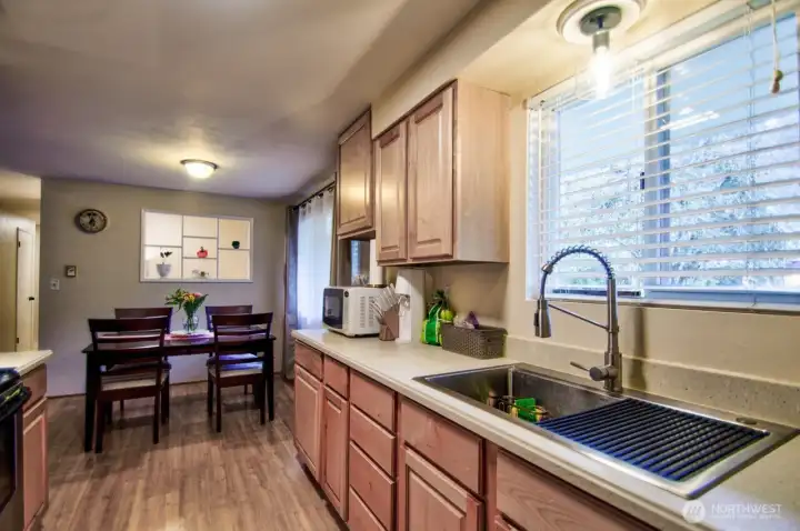 Newer deep stainless sink and updated lighting