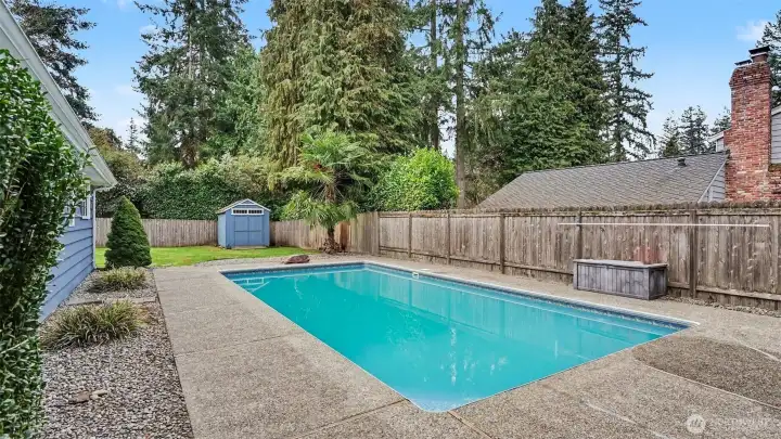 Backyard also boasts a salt-water pool, cover in winter months to save on maintenance!