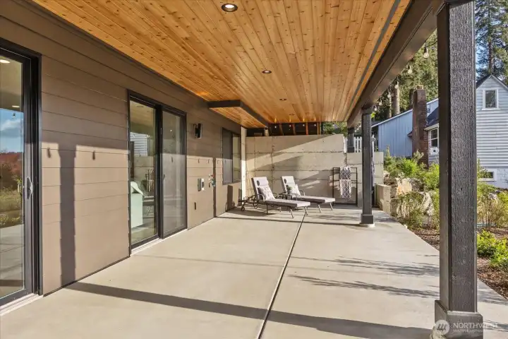 Lower level patio with hot and cold shower, plumbed for future hot tub