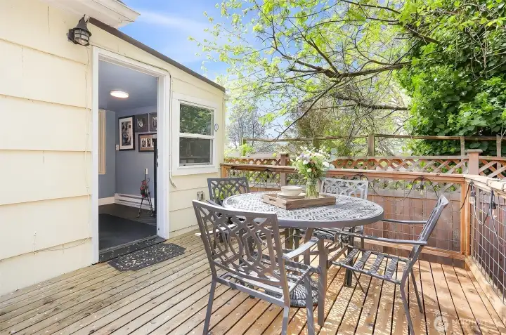 Back deck.  Walk through the mudroom to the deck.
