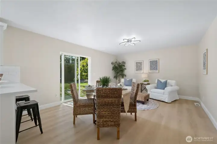 Just beyond the eating nook is the inviting family room—perfect for watching TV while preparing dinner.