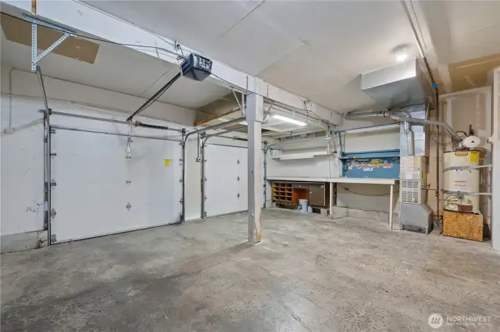 The oversized two-car garage provides plenty of room for vehicles.