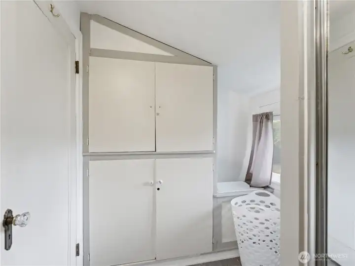 Upper level bathroom storage