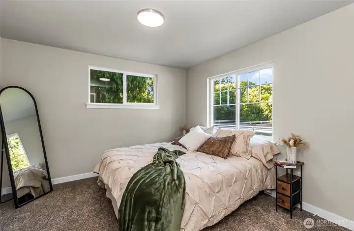 Bedroom #1 upstairs with new carpet and great views~