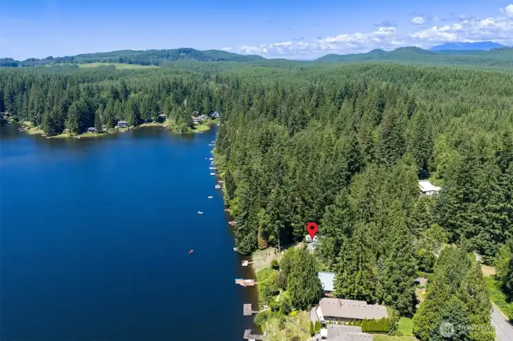 Red indicator is where the property sits. It is on the East side of the lake so you get the beautiful sunsets.