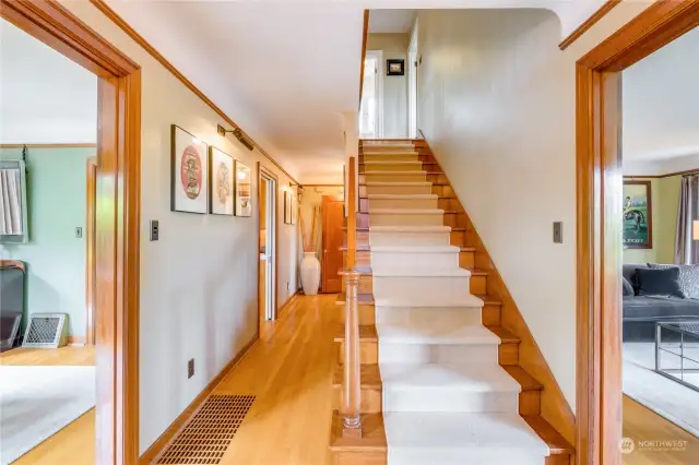 The formal entry is gracious. The circular floor plan makes for easy flow.