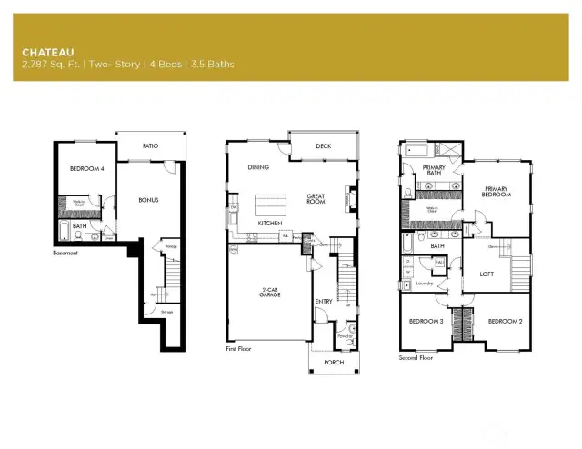 Chateau floor plan with fully finished, walk-out basement