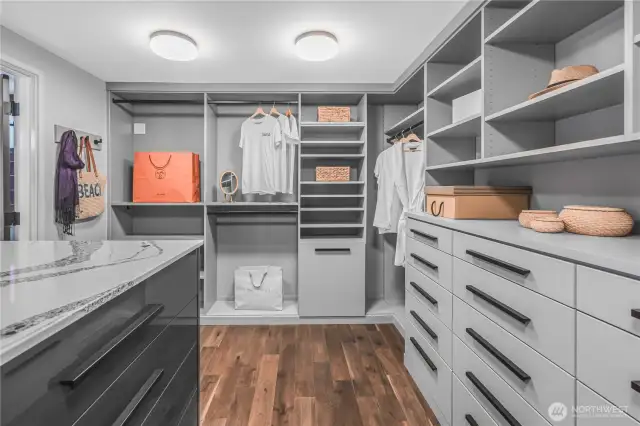 Large "closet" off primary room is more of a dressing room.