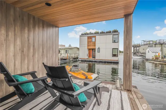 Large enough for a hot tub, this primary suite deck is fantastic for evening dips.