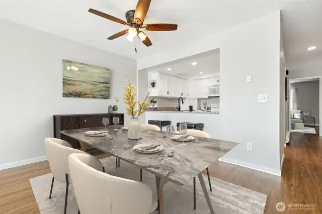 Virtually Staged! Nice dining room space will fit a 4-6 person table.
