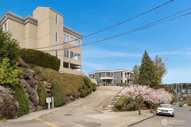 View of Castle Condominium during the cherry blossom season