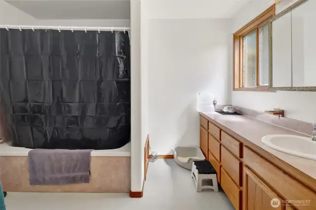 Primary bathroom on main level with jetted tub.
